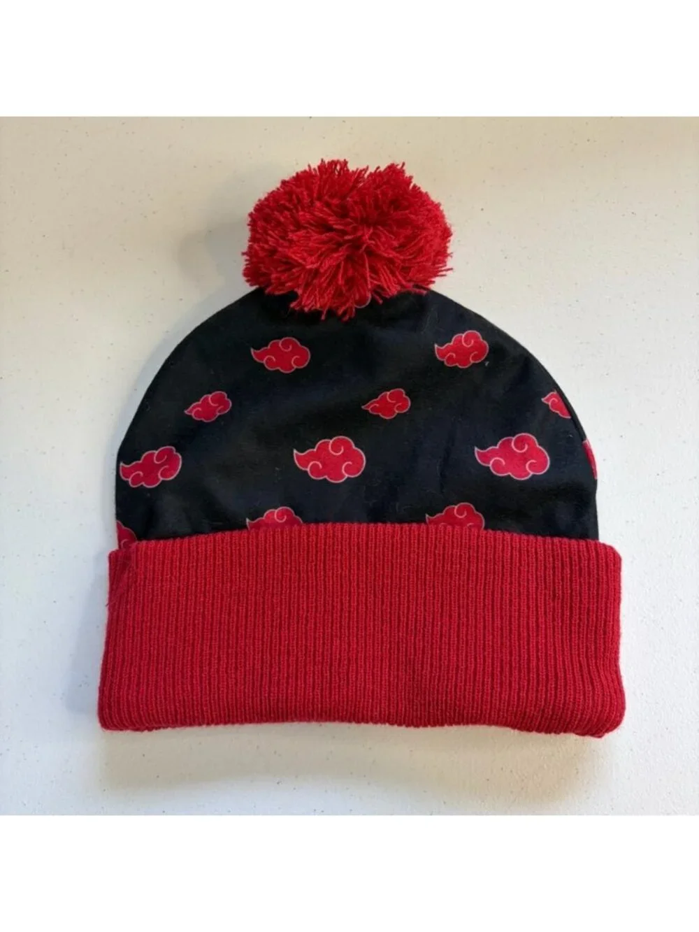 Naruto Beanie Toque Hat Shippuden Akatsuki Cloud Youth Cuffed Pom New red black